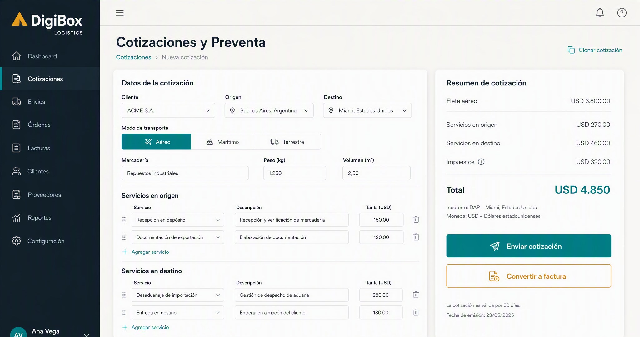 Cotizaciones y preventa