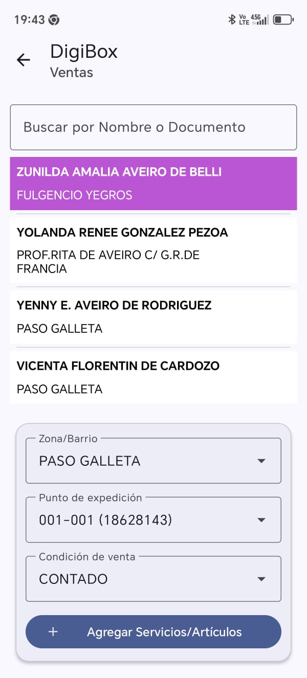 Pantalla de cobros